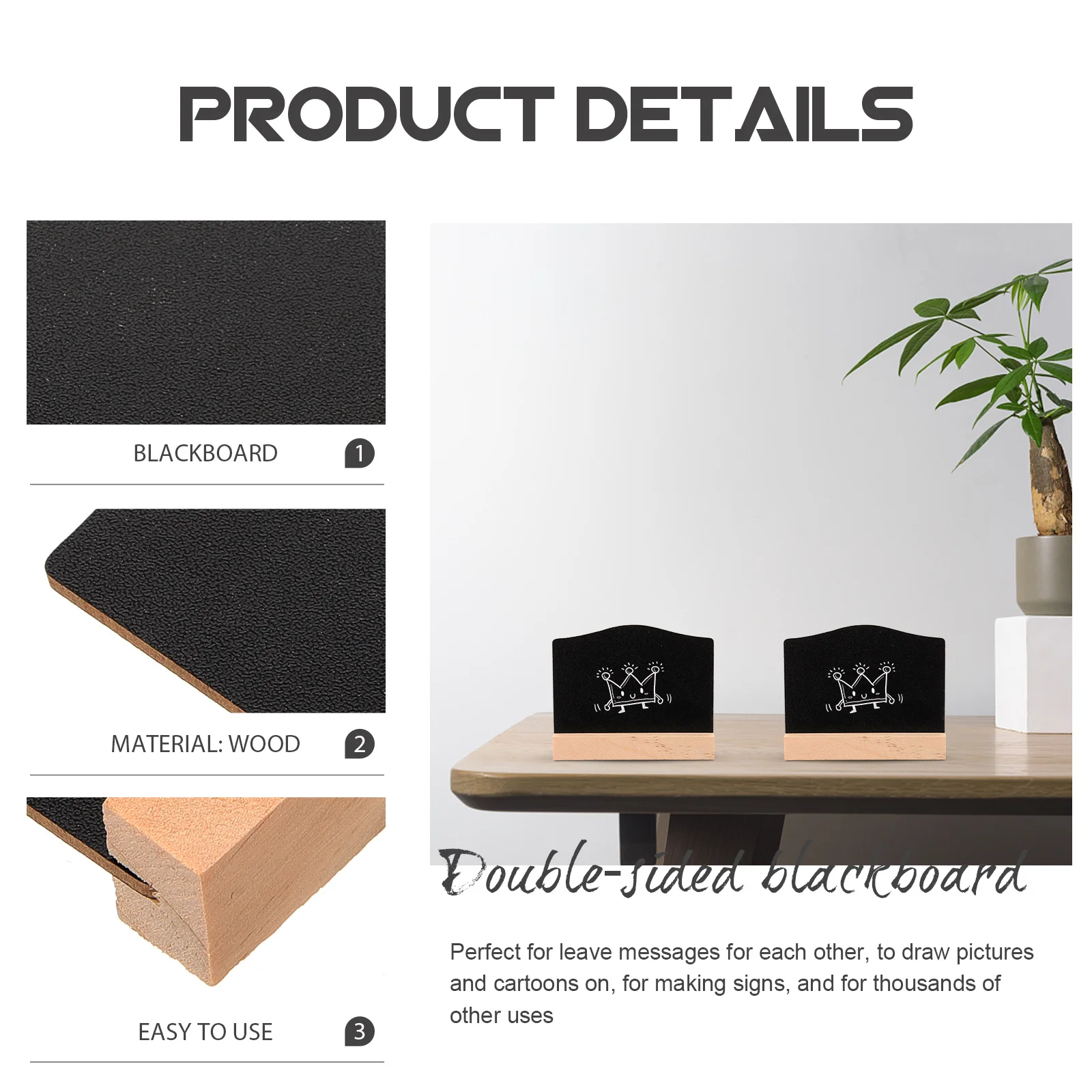 Double-Sided Wooden Blackboard Mini Writing Board For Kitchen Bedroom Wedding Party Decor Chalk Message Notepad Base