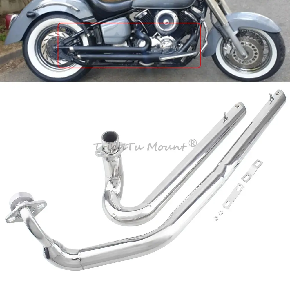 1 Pair Exhaust Motorcycle Exhaust Pipes Fits For Yamaha V Star Xvs1100 Drag Star 1100 1998-2009 Complete Exhaust System Chrome