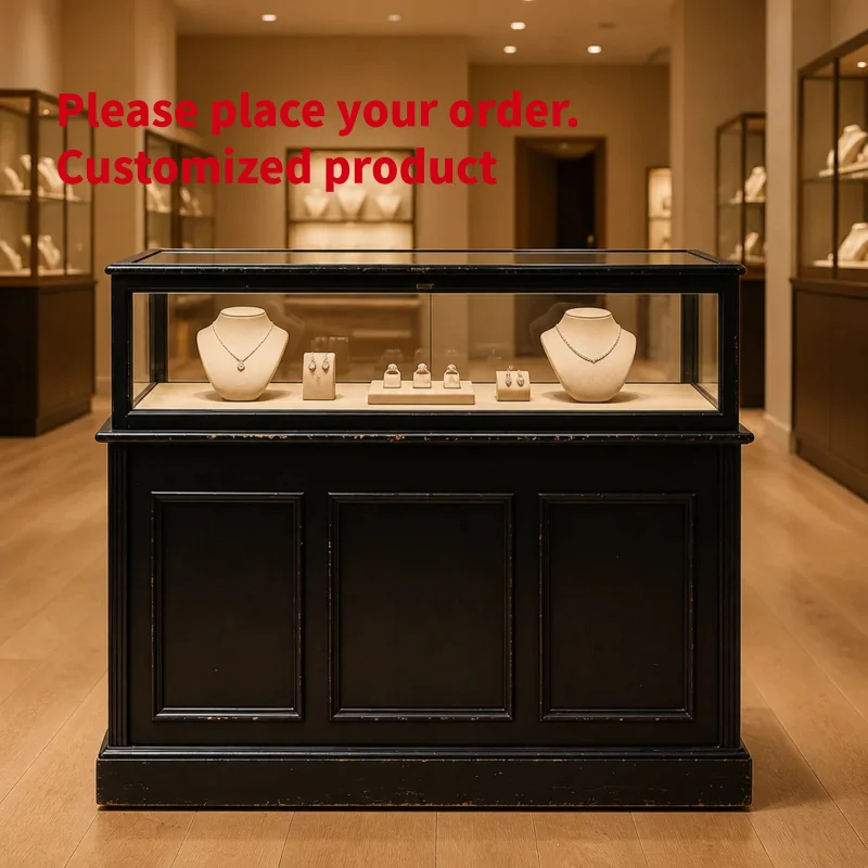 custom.GZowin Jewelry Display Cabinet Customizable Colors Vintage Distressed Style Matte LED Lighting Eco-Friendly Durabl