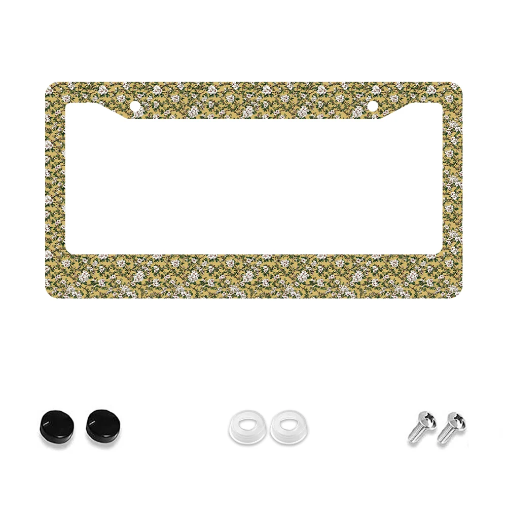 

1pc Vintage Yellow Floral Pattern 2-Hole License Plate Frame, Aluminum Material, 6x12 Inches, Includes Screw Kit, Retro Car Dec