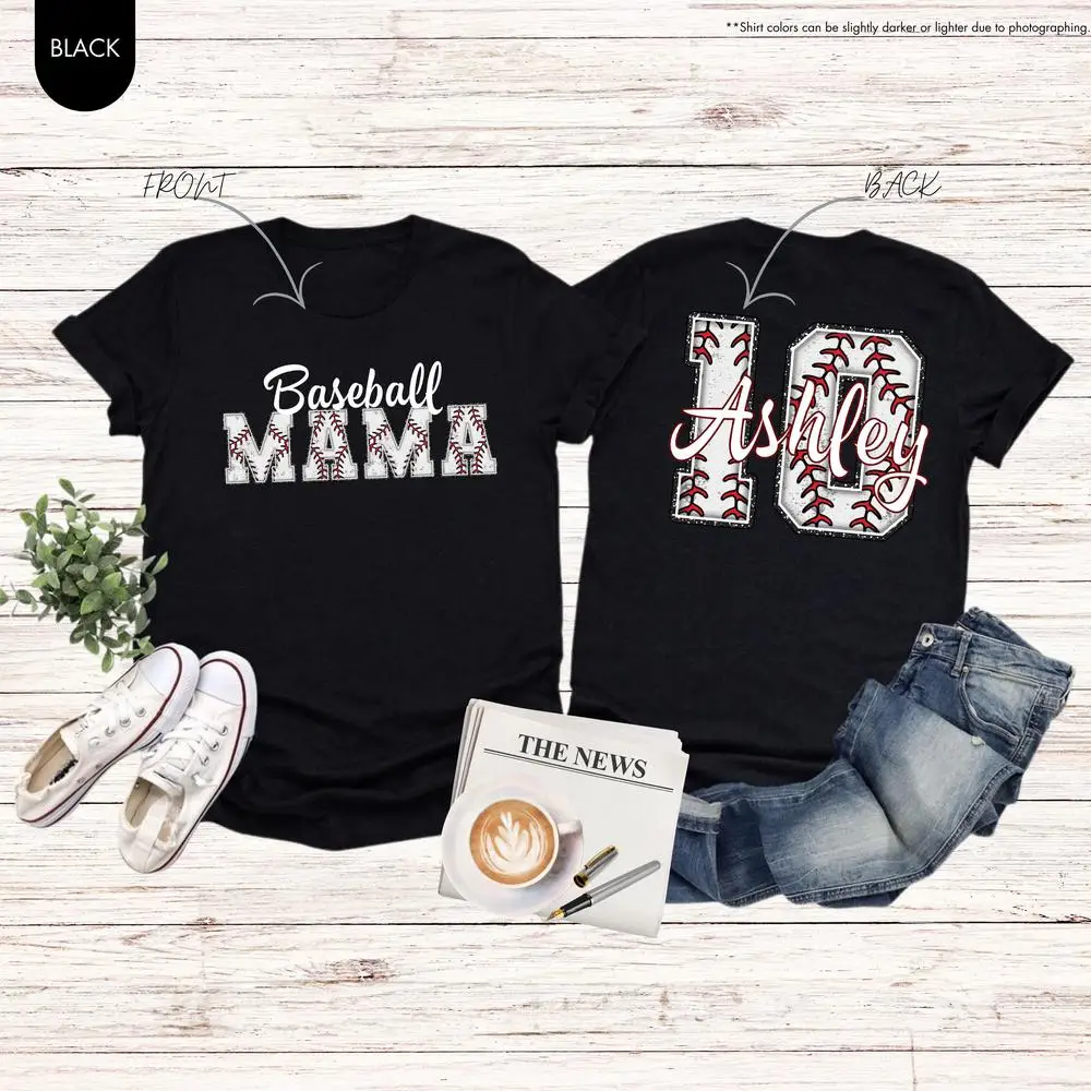 

Personalized Baseball Mama Shirt, Baseball Mom Tee With Kids Name And Number, Custom Baseball Mama Gift