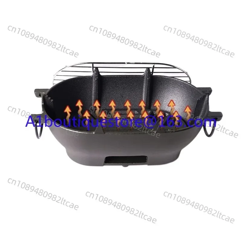 Cast Iron Barbecue Grill  Oval Charcoal  Portable  Multi-Functional Oven  Durable  Outdoor