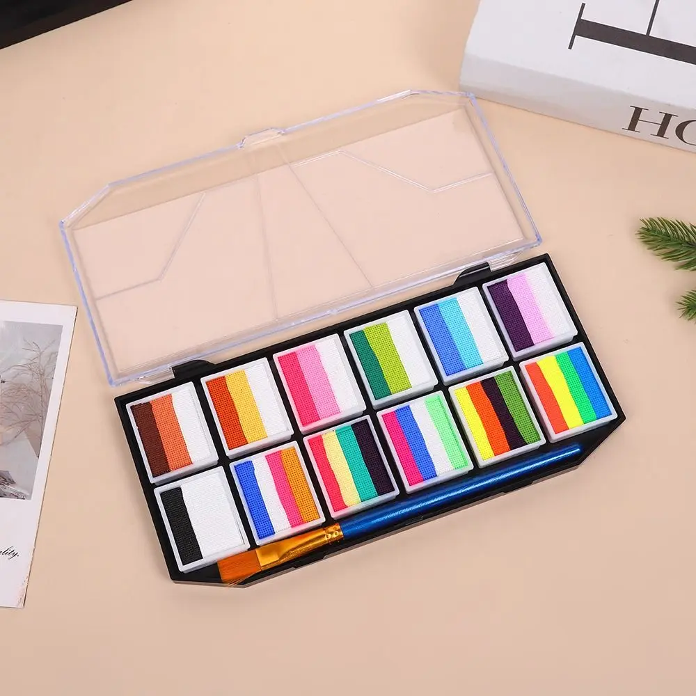 طقم طلاء الوجه للجسم مخطط بألوان قوس قزح، أداة مكياج مقاومة للماء للهالوين تدوم طويلاً وسهلة التنظيف