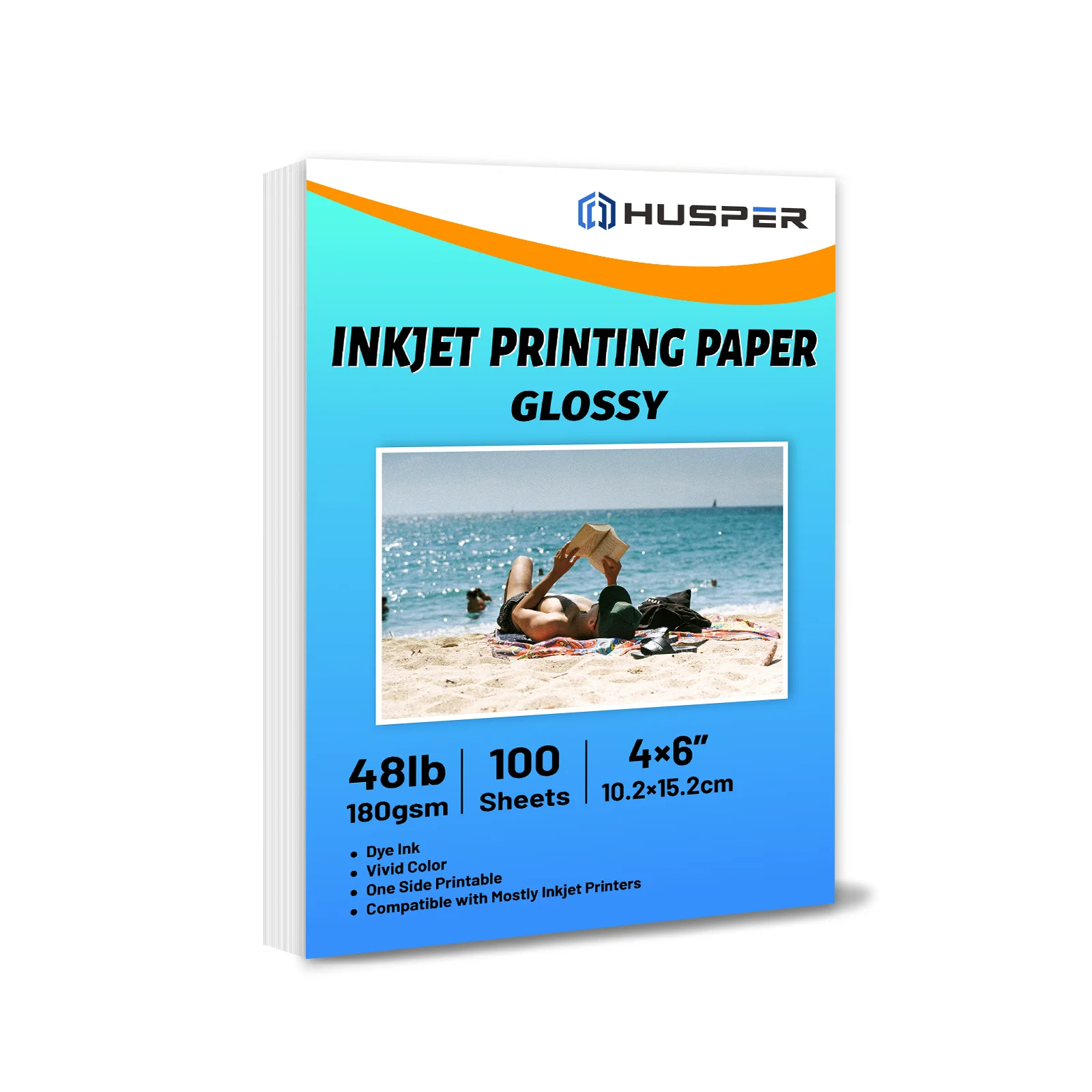 

HUSPER 180Gsm Glossy Photo Paper Single-Sided 4x6 Inch 100 Sheets 102x152mm Compatible with Inkjet Printers Grey Back