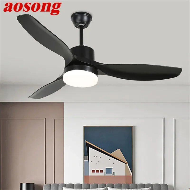 AOSONG Modern Fan Light Luxury Living Room Restaurant Bedroom Study LED Ceiling Fan Light Remote Electric Fan Light