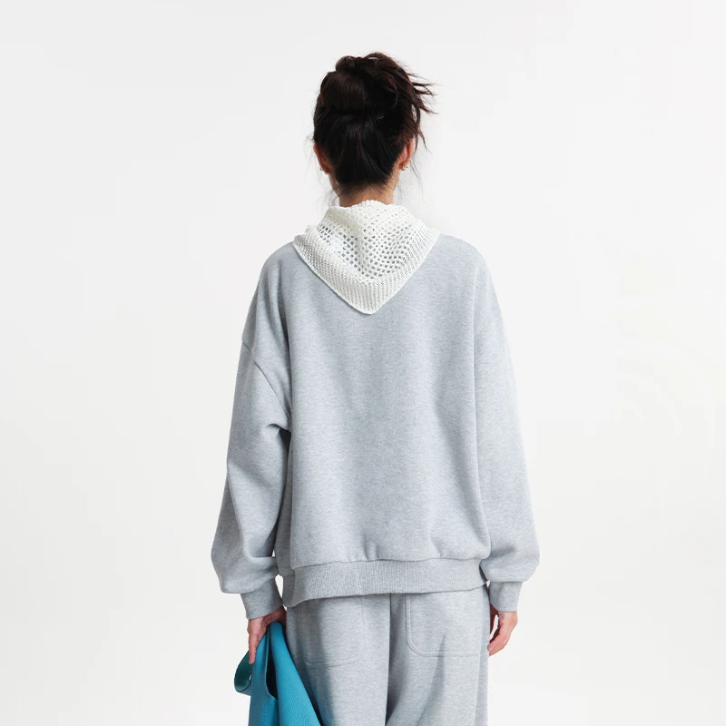MOVEUP Long Sleeved Round Neck Sweatshirt Winter Drop Sleeves Figure Lines Embroidered Fashion Commuter Top For Women 3EWD11444