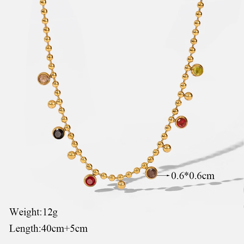 EILIECK 316L Stainless Steel Colored Zircon Crystal Beaded Necklace For Women High Quality Rustproof Neck Jewelry Girls Gift