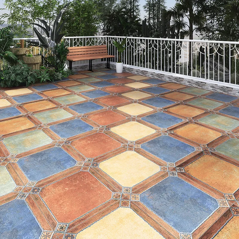 Horned flower pastoral antique brick 600x600 indoor retro living room floor tile outdoor balcony courtyard non-slip tile