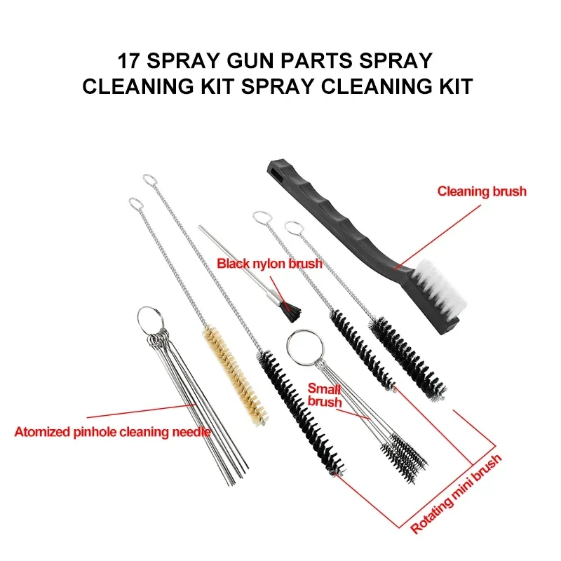

Spray Gun Cleaning Kit for Various Spray Guns Complete Clean HVLP Paint Guns Air Tools Gravity Detail Airbrush 17 Piece of 1Set