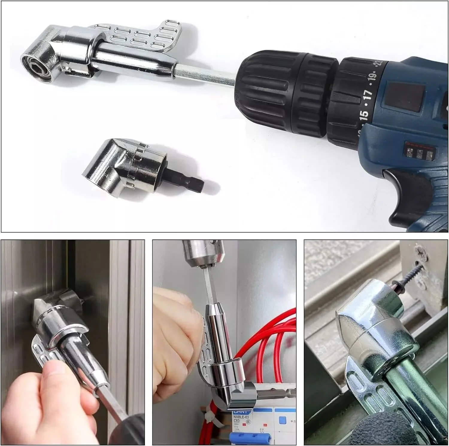 

Переходник для отвертки под прямым углом, адаптер угла сверла 105г. ° Аксессуар для прямоугольной дрели 1/4, практичный инструмент