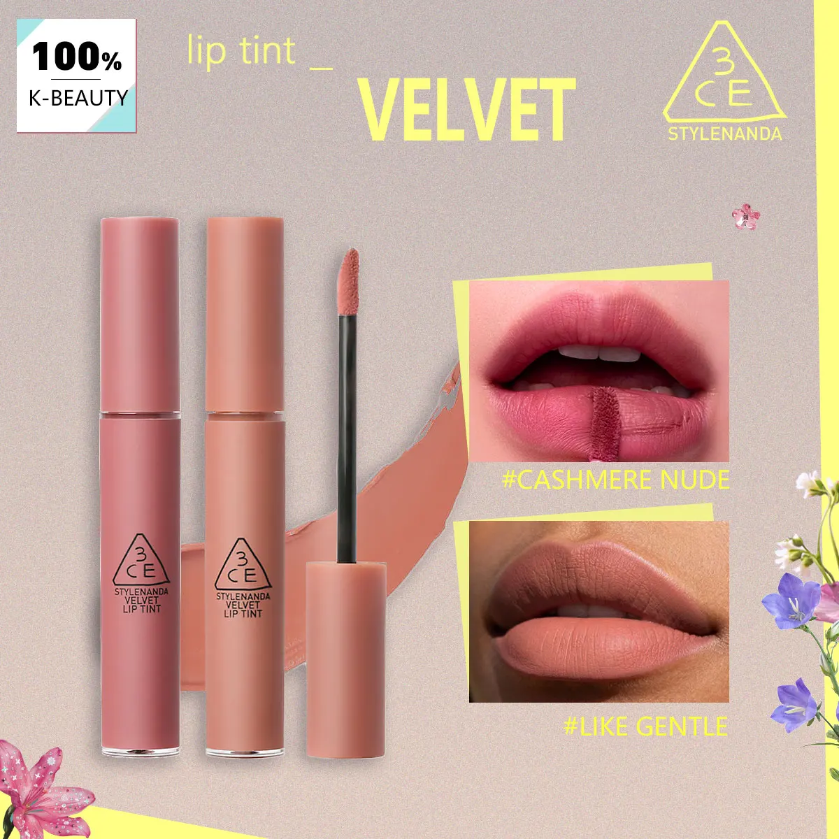 3CE VELVET LIP TINT, Acabamento Cremoso e Matte, Tons Vibrantes, Olive Young, Efeito Labial Não Pegajoso e Esfumado, Cosmético Coreano, Maquiagem Coreana
