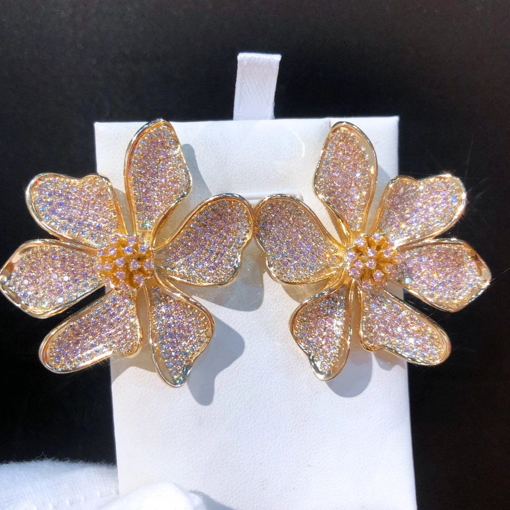 GODKI  Famous Flowers Stud Earrings for Women Wedding Cubic Zircon Fashion Engagement Party Jewelry pendientes mujer moda 2024