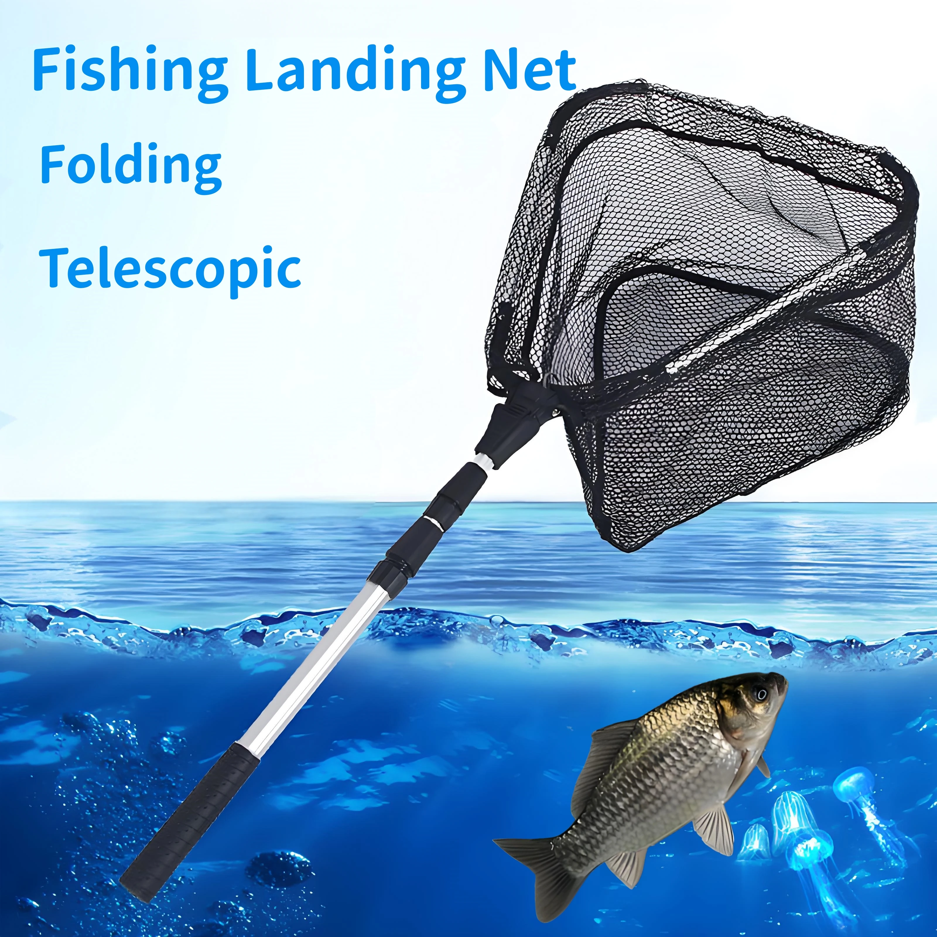 

Fishing Landing Net Folding telescopic hand fishing net Durable Aluminum Alloy Safe Fish Catching Releasing fishing rod sea fish