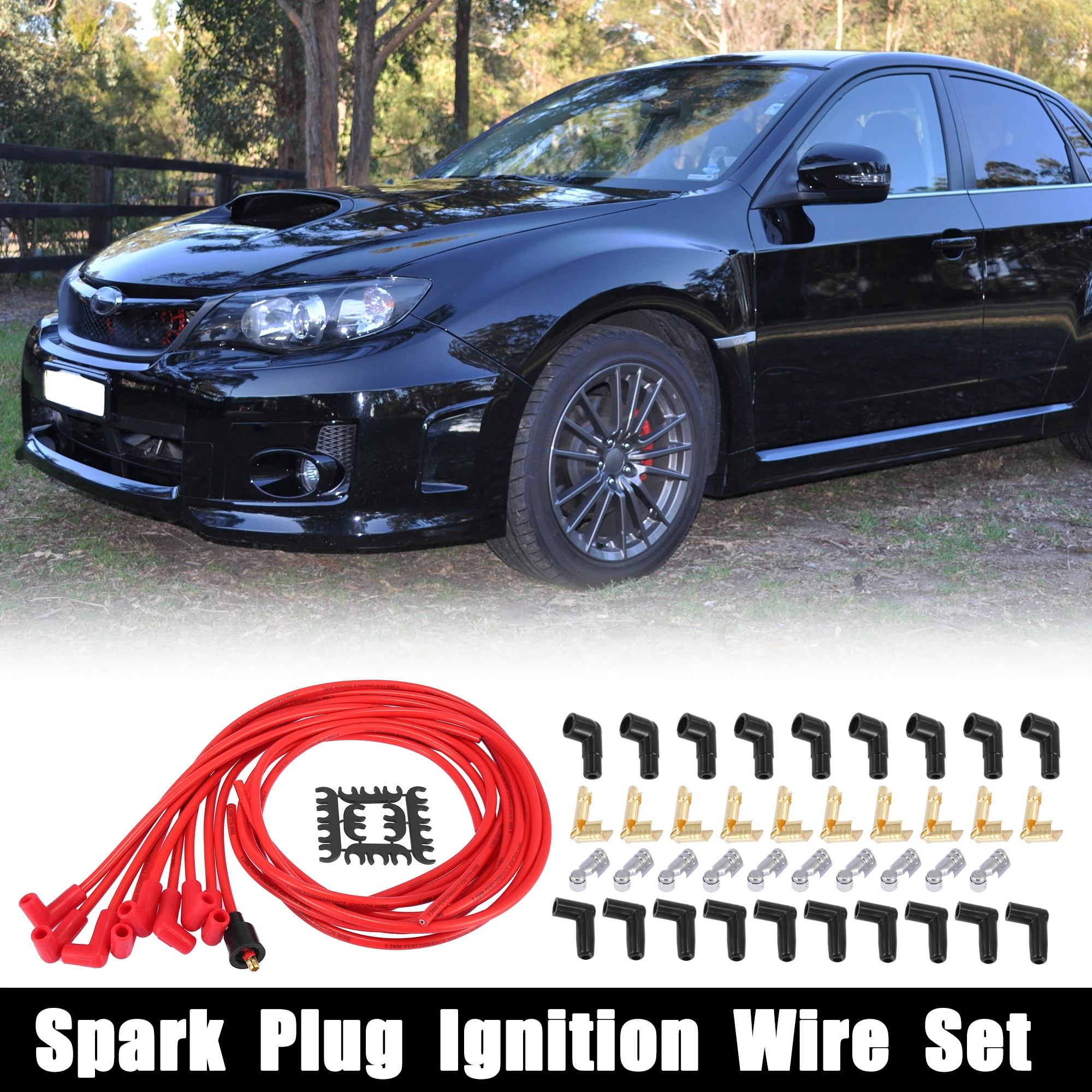 

UXCELL Car 8.5mm 90 Degree Universal Spark Plug Ignition Wire Red Replacement Set