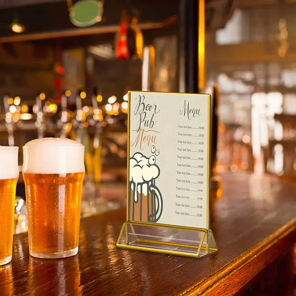 

Transparent Acrylic Golden Sign Holder DIY Elegant Label Holder Durable with Base Menu Card Rack Anniversary Celebration