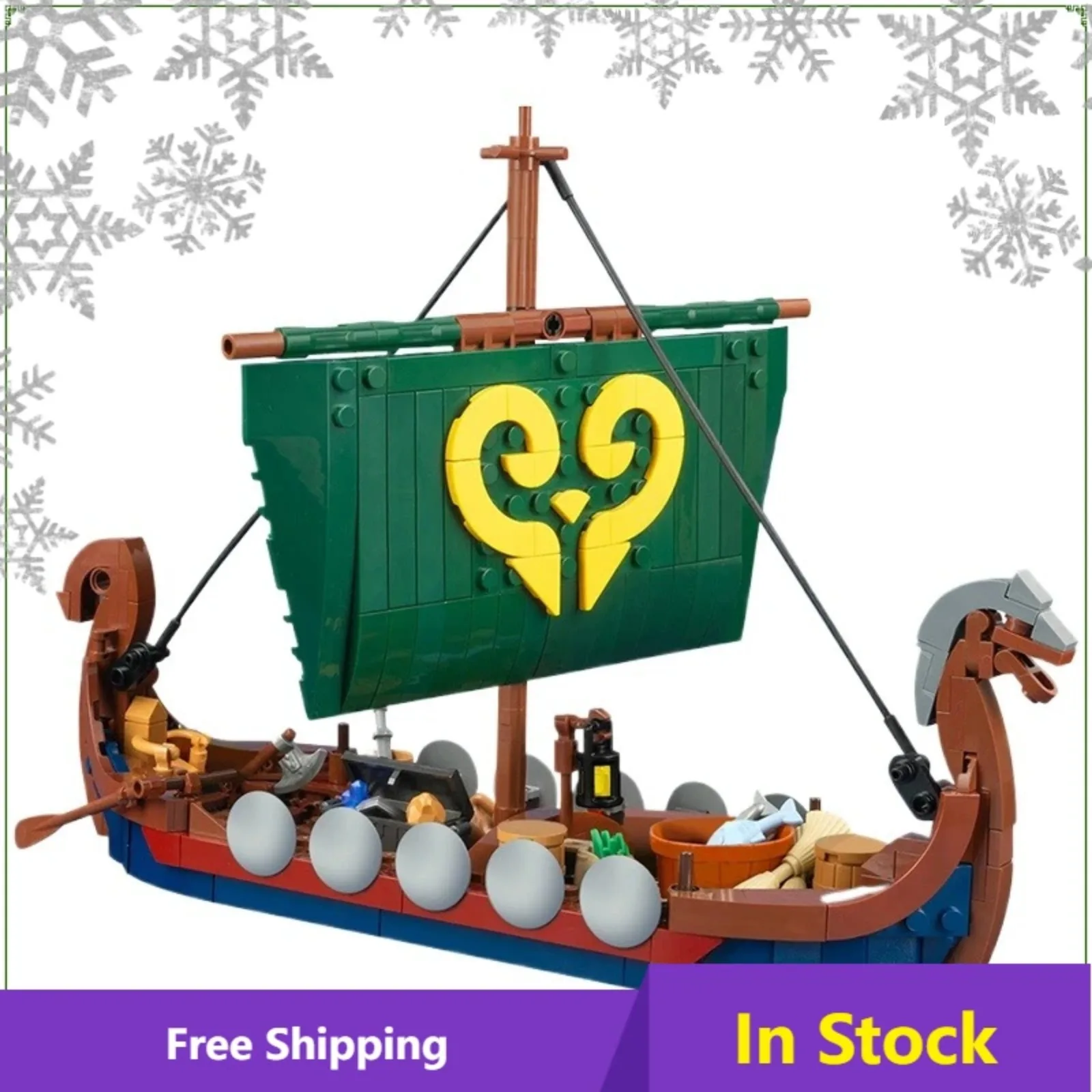 

Средневековый военный корабль викингов, строительные блоки, игрушка, набор кирпичей для длинной лодки, рождественские подарки для фанатов, друзей и детей (434 шт.)
