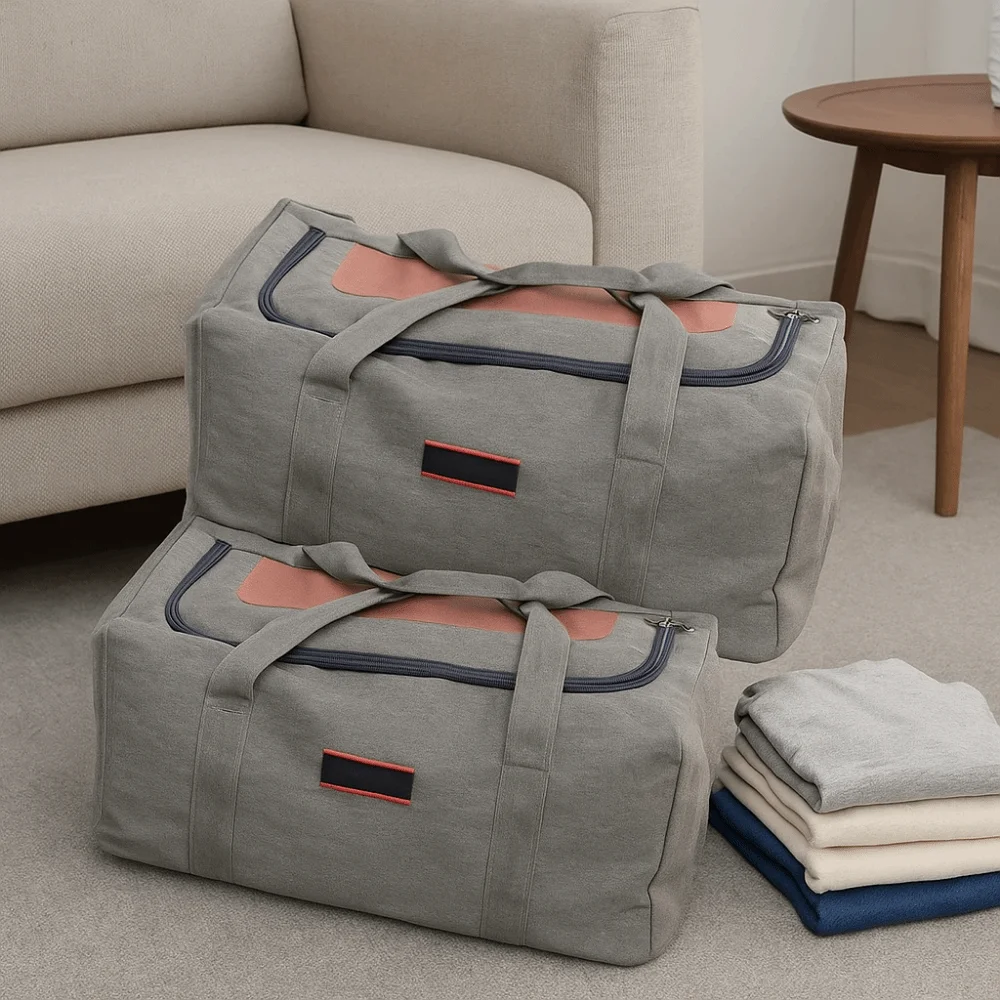 

Sturdy Canvas Travel Bag Foldable Wear-resistant Luggage Moving Bag Large Capacity Tote Bag Women