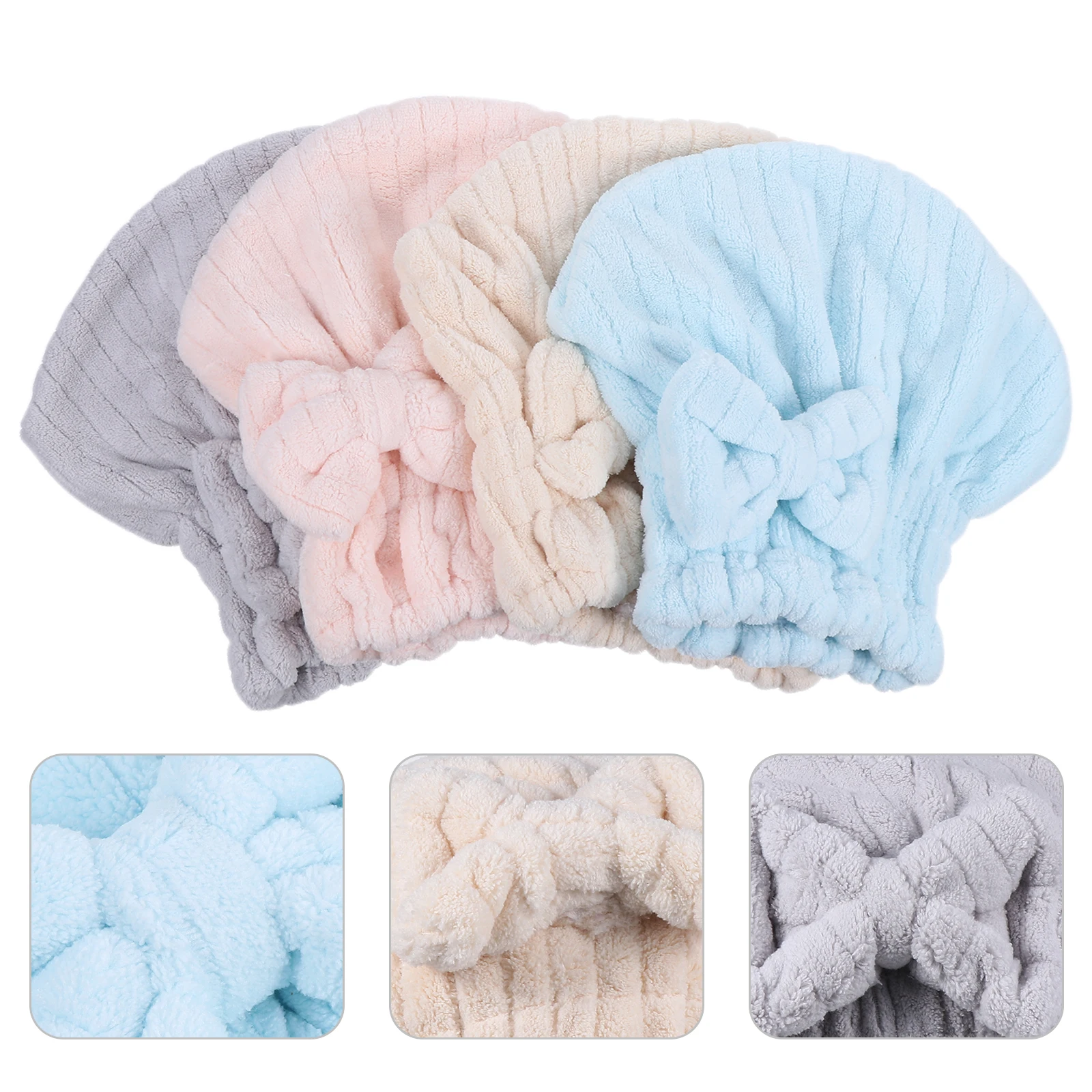 

4pcs Dry Hair Towel Shower Cap Soft Coral Fleece Rapid Drying Head Wrap Fast Absorbent Hair Turban For Bathing Face Washing Gym