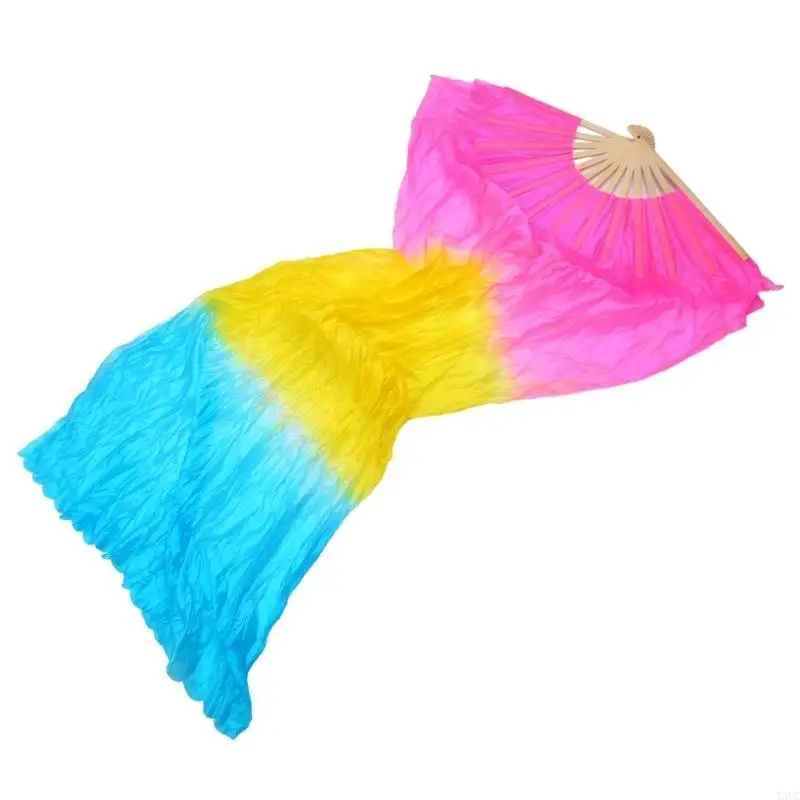 Lightweight Faux Silk Belly Dance Fan Veils Bamboo Long Fan Dancing Fan 1.5m X3UC