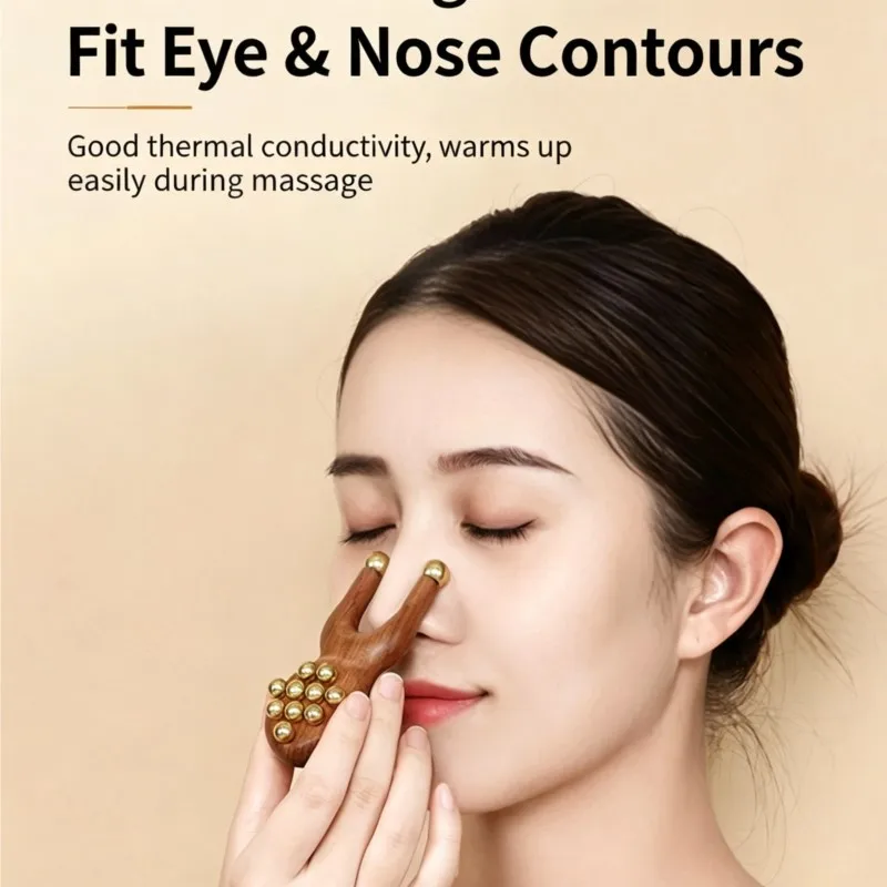 Walnut wood little frog brass massage device for enhancing facial muscles, lifting the nose bridge and promoting beauty massage