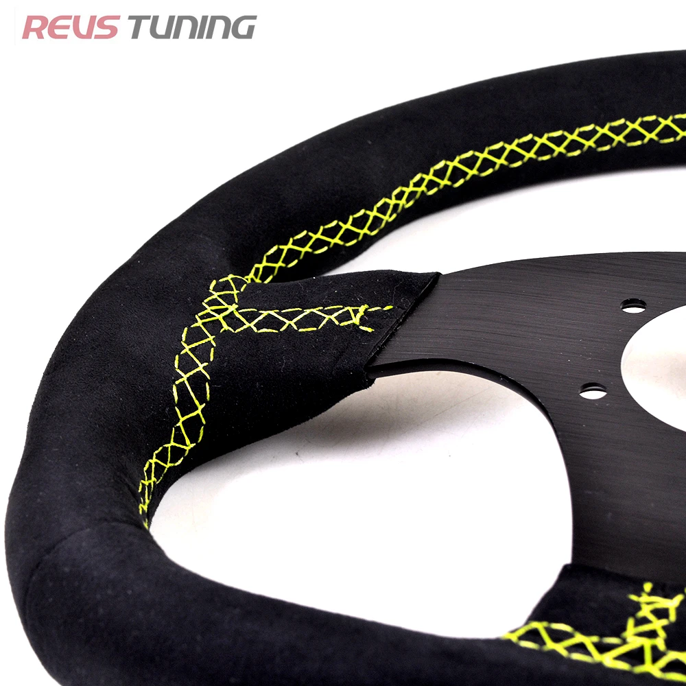 جودة عالية شقة D شكل الكانتارا الأخضر غرزة سيارة سباق سباق الرياضة المقود لعبة كمبيوتر القيادة محاكاة المقود #4