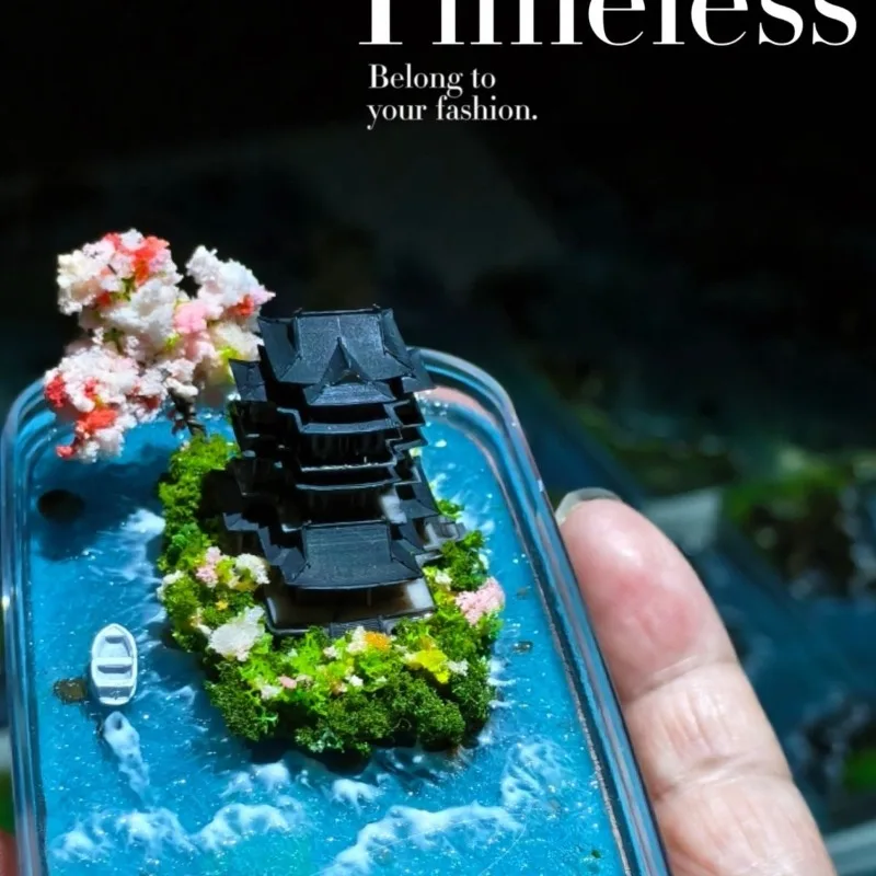

Chinese Garden Miniature Water Landscape Architecture Desktop Decor Home Living Room Office Artistic Resin Model New