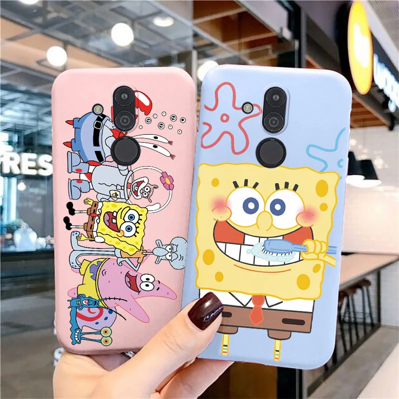 Funny Cartoon SpongeBob SquarePants Phone Case for Huawei Mate 20 Lite Cute Patrick Star Squidward Tentacles Silicone Soft Cover