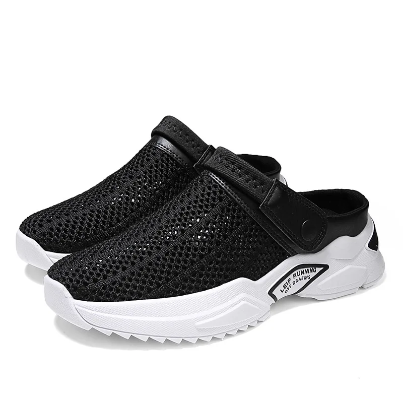 Men Summer Sandal Mesh Mules Breathable Padded Beach Flip Flops Shoes Solid Flat Bath Slippers Outside Men Slippers Zapatos