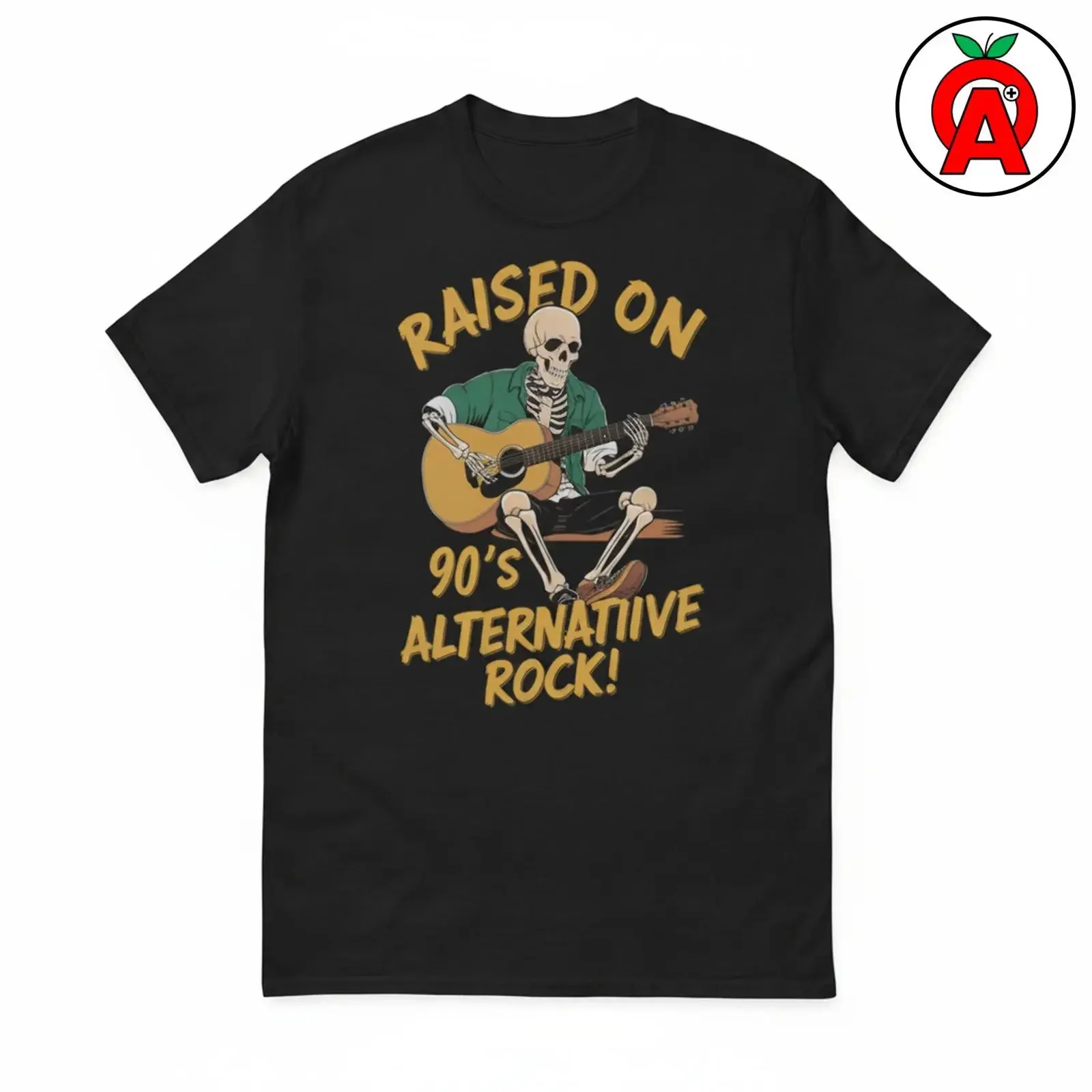90's Alternative Rock T Shirt Grunge Legend Skeleton Guitarist Raised on Music Tribute  vintage Washed streetwear Comfortable