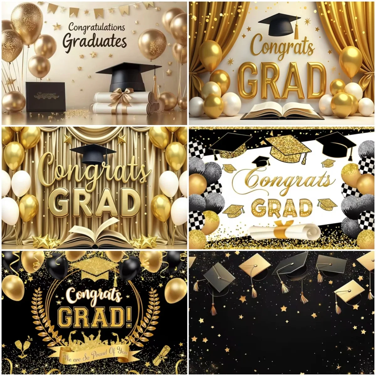 

Graduation Party Photography Background Congratulations Graduates Balloon Decoration Backdrop Grad Prom Banner Prop
