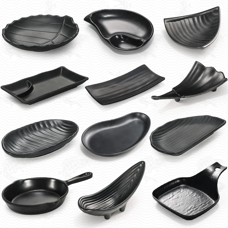 Bar KTV Snacks, Cold Dishes, Creative Black Melamine Barbecue Plates, Japanese Hot Pot Side Dishes, Plastic Commercial Plates