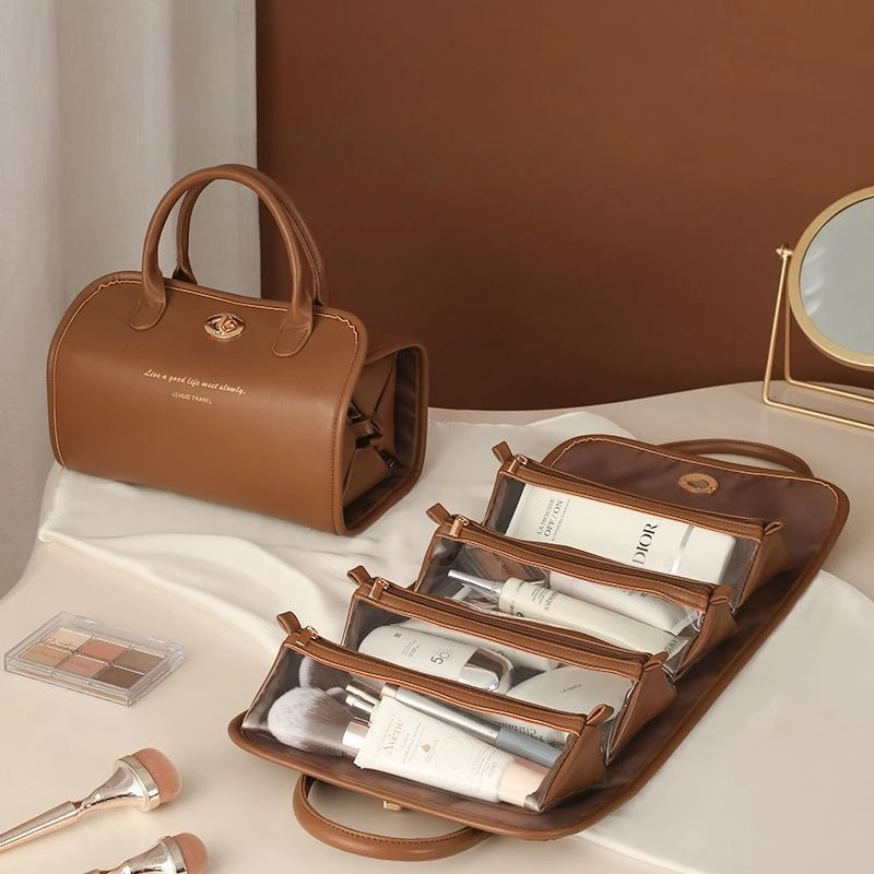 

Новая складная косметичка 4-в-1 для женщин, в ретро-стиле, большая вместимость, для элитной косметики, несессер, сумка для хранения