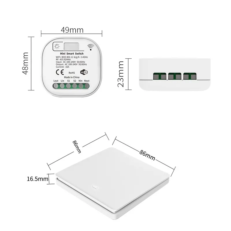 Tuya WiFi Plus FR433 Interruptor Inteligente, Alexa, Google Home, Controle Remoto por Voz, Controle Sem Fio, Controlador, 10A, AC85-265V, 1 Gang, 2 Gang, 3 Gang