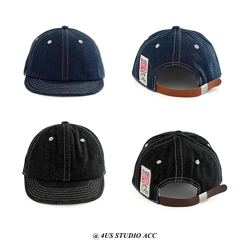 Tooling Style Retro Denim Peaked Cap Female Yupi Street Tide Brand Couple's Short Brim Hat Makes Face Look Small