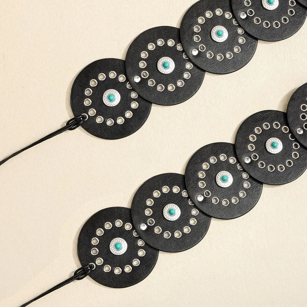 تنوعا الفيروز واسعة حزام للنساء بولي Leather الجلود القوطية برشام حزام خصر Y2k فستان أمريكي حزام البنطال الجينز الفتيات حار