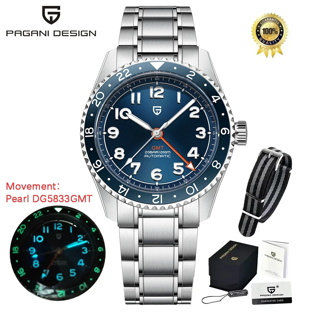 PAGANI DESIGN 2025, NEUE Top PD1784 Perle DG5833 GMT Automatische Mechanische Wasserdichte Männer Uhr Marke Saphirglas reloj hombre 6
