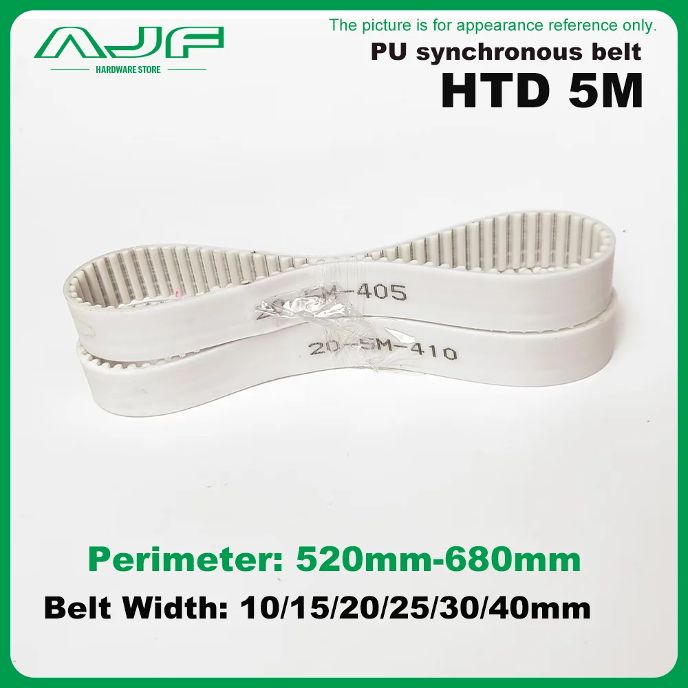 HTD 5M White Polyurethane Synchronous Belt Length 525mm~680mm Width 10/15/20/25/30/40mm 5M PU Timing Belt Closed Loop Gear Belt