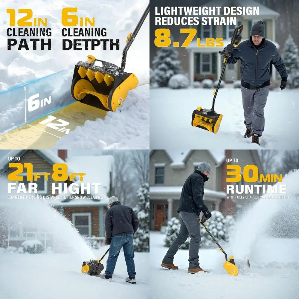 

20V 12 Cordless Snow Blower with LED & Directional Control, 4.0Ah Battery & Charger Included for Driveways and Walks