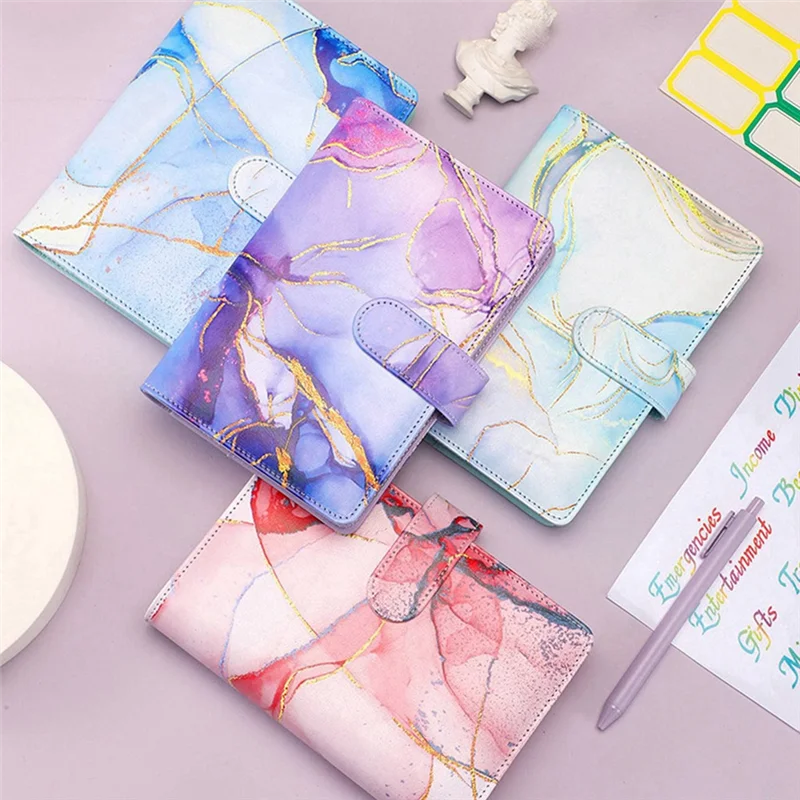 A6 Marble Colorful Money Budget Planner Binder Zipper Envelopes Cash Envelopes for Budgeting Money Organizer Light Blue