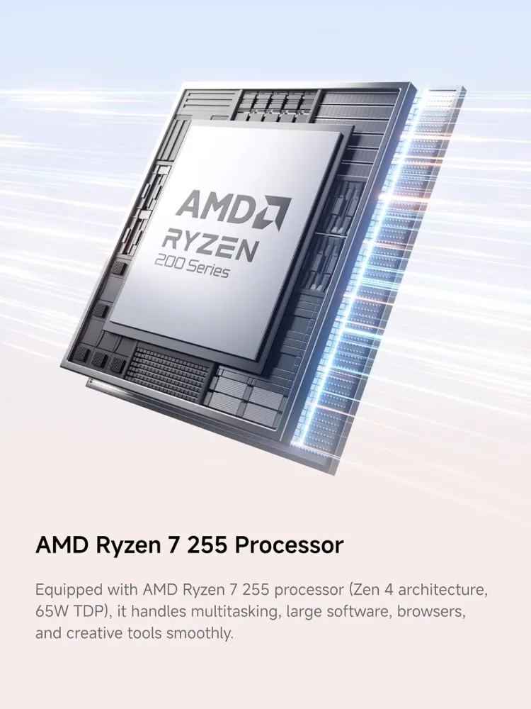 MI AI X1-255 Mini PC AMD Ryzen 7 255 (8C/16T, fino a 4,9 GHz), 32 GB DDR5 RAM 1 TB M.2 SSD, HDMI/DP/USB4 (4K@120 Hz), Dual