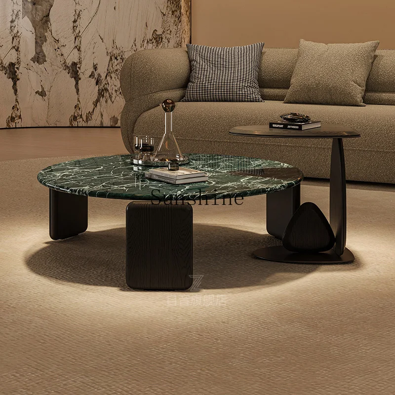 

Italian light luxury Prada green artificial marble coffee table combination modern simple living room home design