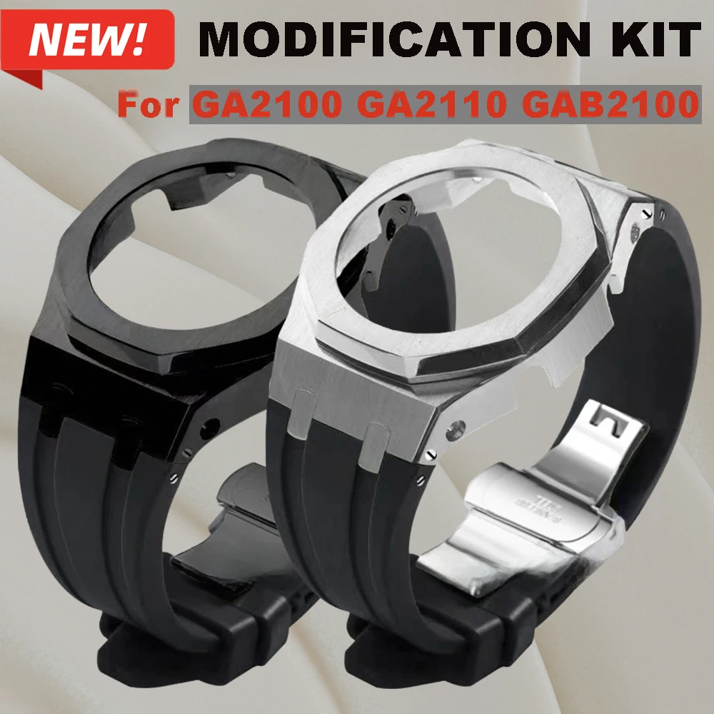 Modification Kit for Casioak GA2100 Mod Kits Metal Bezel Frame & Rubber Band for G-Shock GA2110 GAB2100 With Screws Accessaries