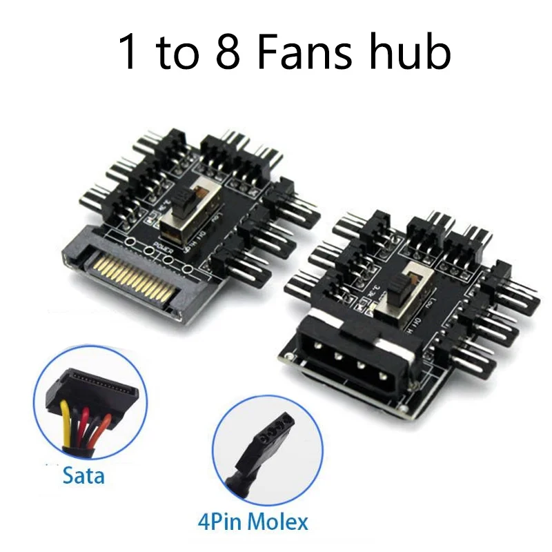 Fan Hub 1 to 8 3Pin Pwm Sata Molex Splitter 12V Speed Controller 4PIN/SATA Adapter