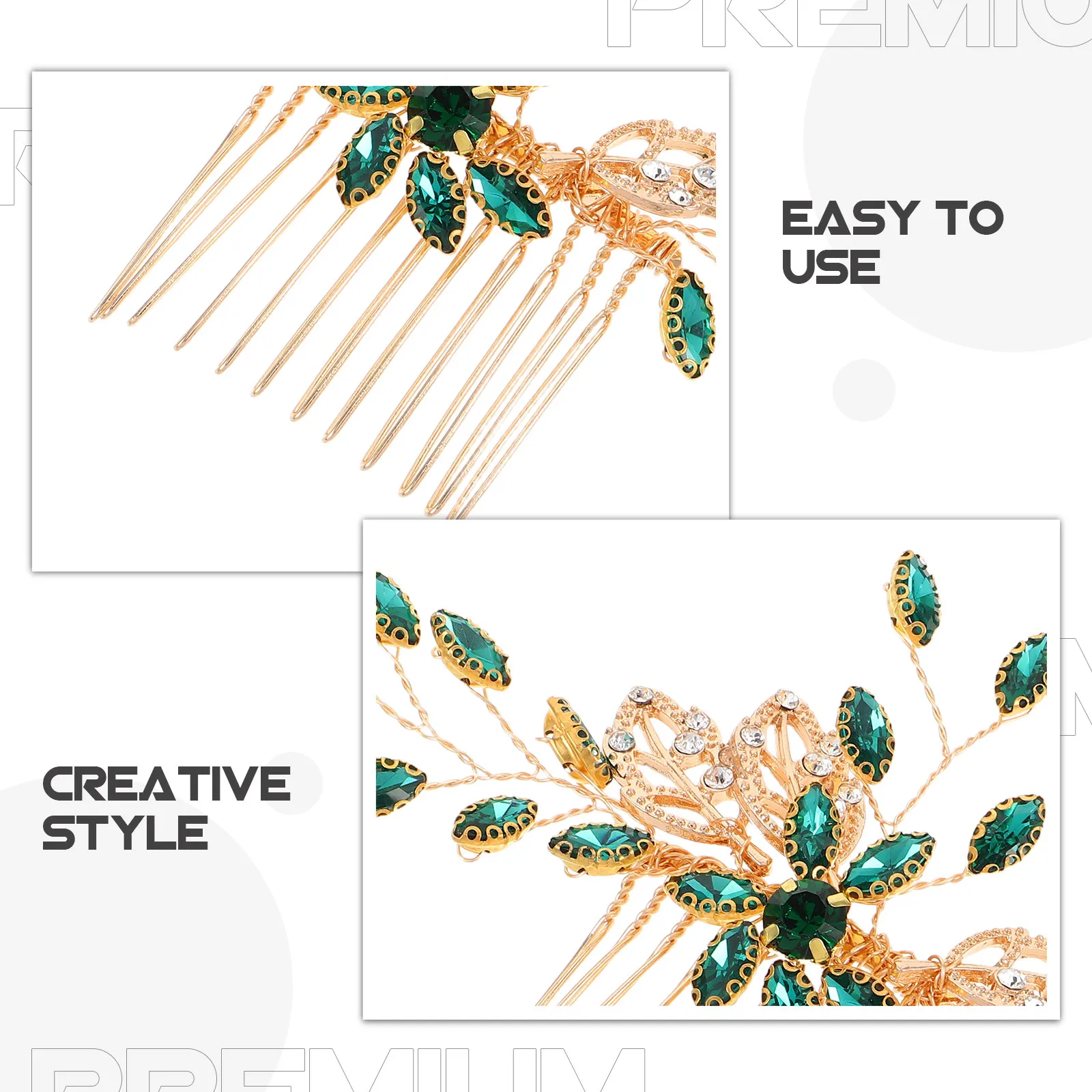 Vintage Green Wedding Hair Comb Crystal Bridal Headdress Handmade Alloy Rhinestone Side Comb Secure Fit Wedding Hair Accessories