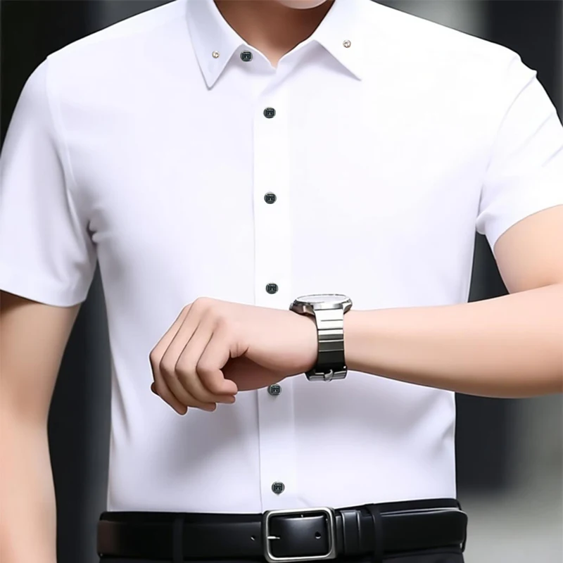 Men's Solid Color Short Sleeve Business Casual Shirt, Slim Fit Button Down Blouse, Wrinkle Resistant, 3 Colors Available, S-XXL