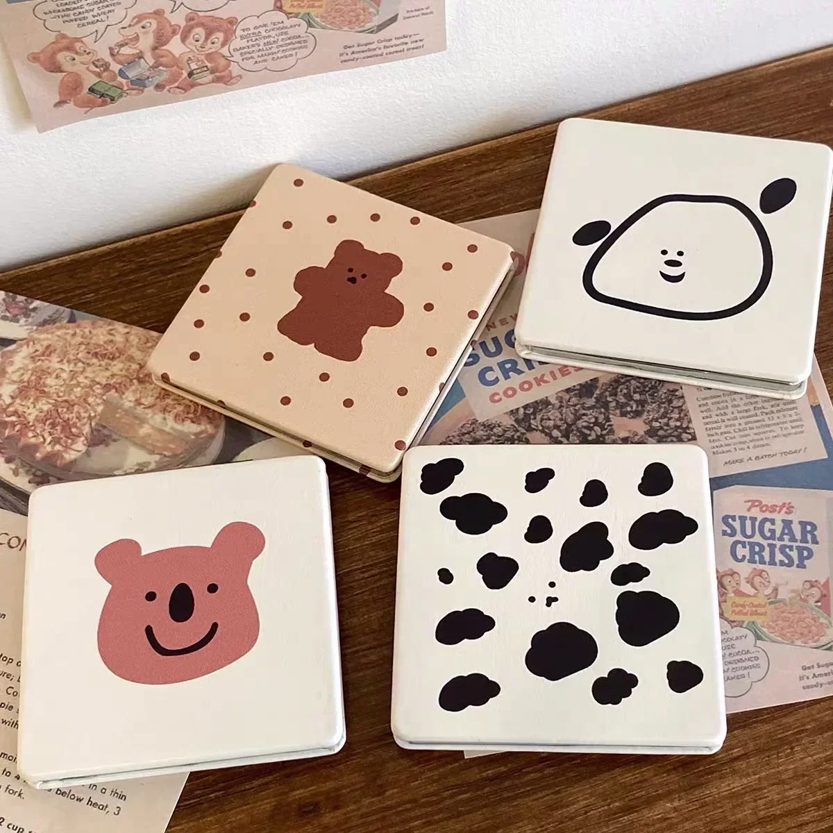 반짝이는 퀵샌드 메이크업 거울, 휴대용 확대경, 스퀘어 메이크업, 스탠딩 화장대, 접이식 포켓 거울, 귀여운 컴팩트 소녀