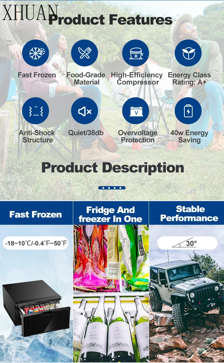 Portable 24V DC-40DR Car Fridge 40L Drawer Cooler Box with Large Capacity 12V Compressor Refrigeration Freezer Mode