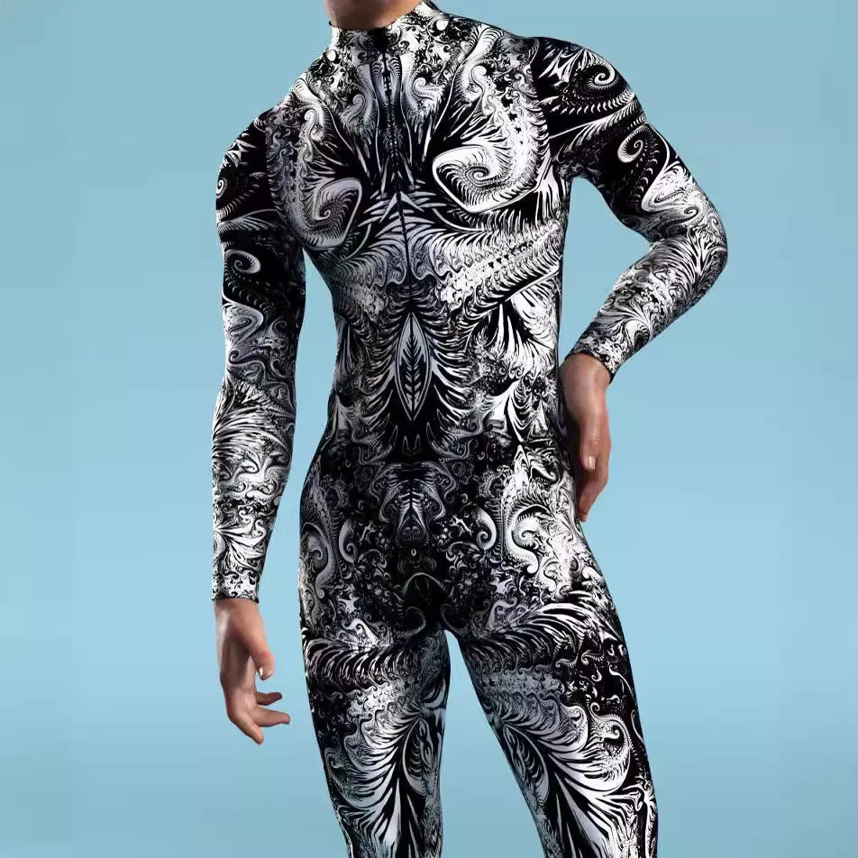 

Cool Men Mechanical Armor Bodysuit Multicolour Fish Scale Armour Jumpsuit Halloween Party Cosplay Steampunk Costume Zentai