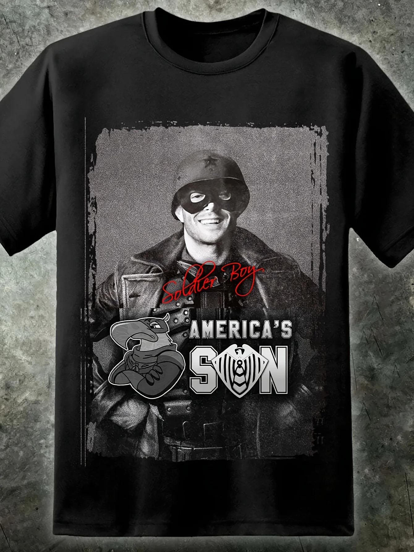 Camiseta Negra de Algodón de Corte Regular con Estampado Gráfico de Soldado Niño, Hijo de América, con Diseño Vintage de Héroe Militar, Edición Especial para Fans