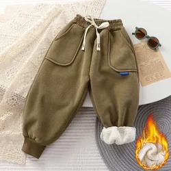 Children's Plush Pants Autumn Winter  Trousers for Kids Thickened Warm Casual Boys Sports Pants Girls Velvet Sweatpants